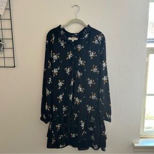 Loft Navy Floral Long Sleeve Dress